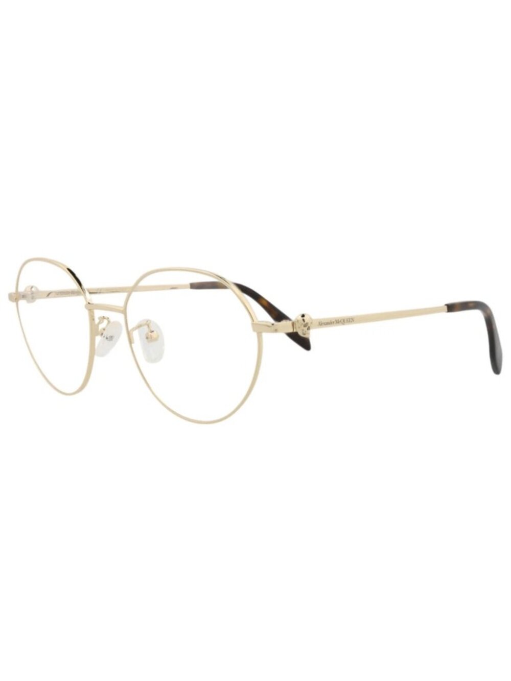 New Alexander McQueen Women's Eyeglasses Round Oval Metal Frame Unisex Gold Gold